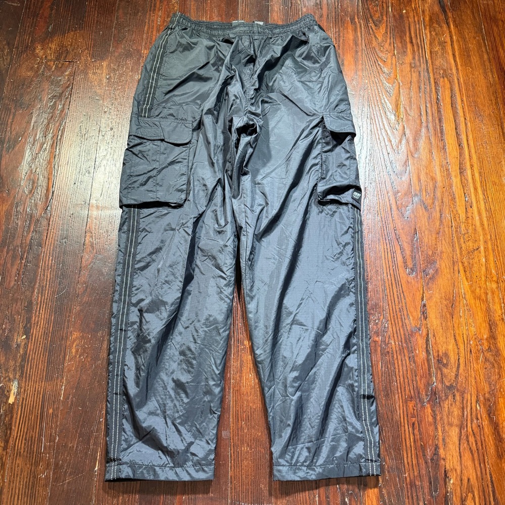 USA Olympic Cargo Track Pants Mens L Black Nylon Water Repellent Mesh Lined 90s